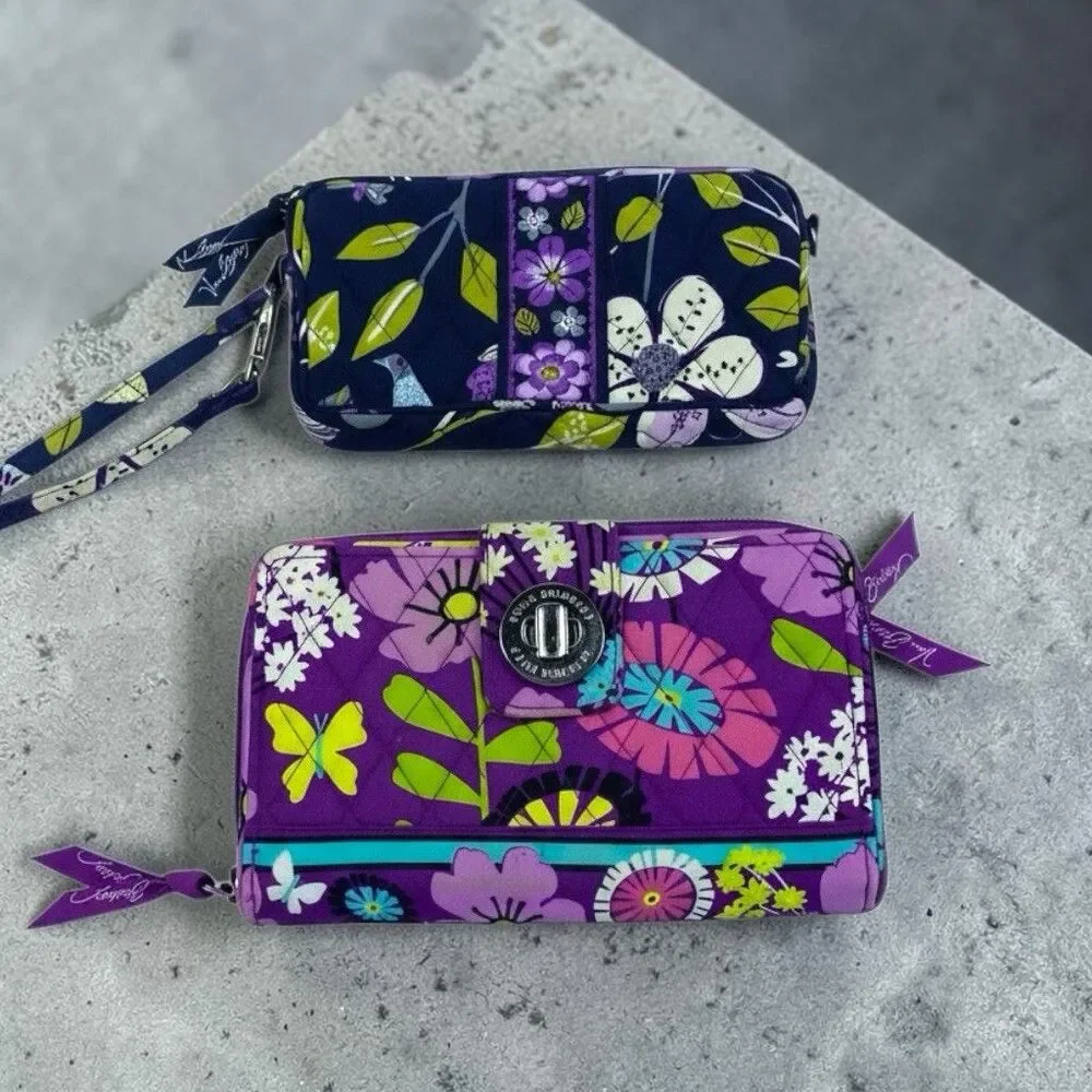 VERA BRADLEY Turn Lock Wallet Flutterby Pattern & Floral Nightingale Pouch - Picture 1 of 13